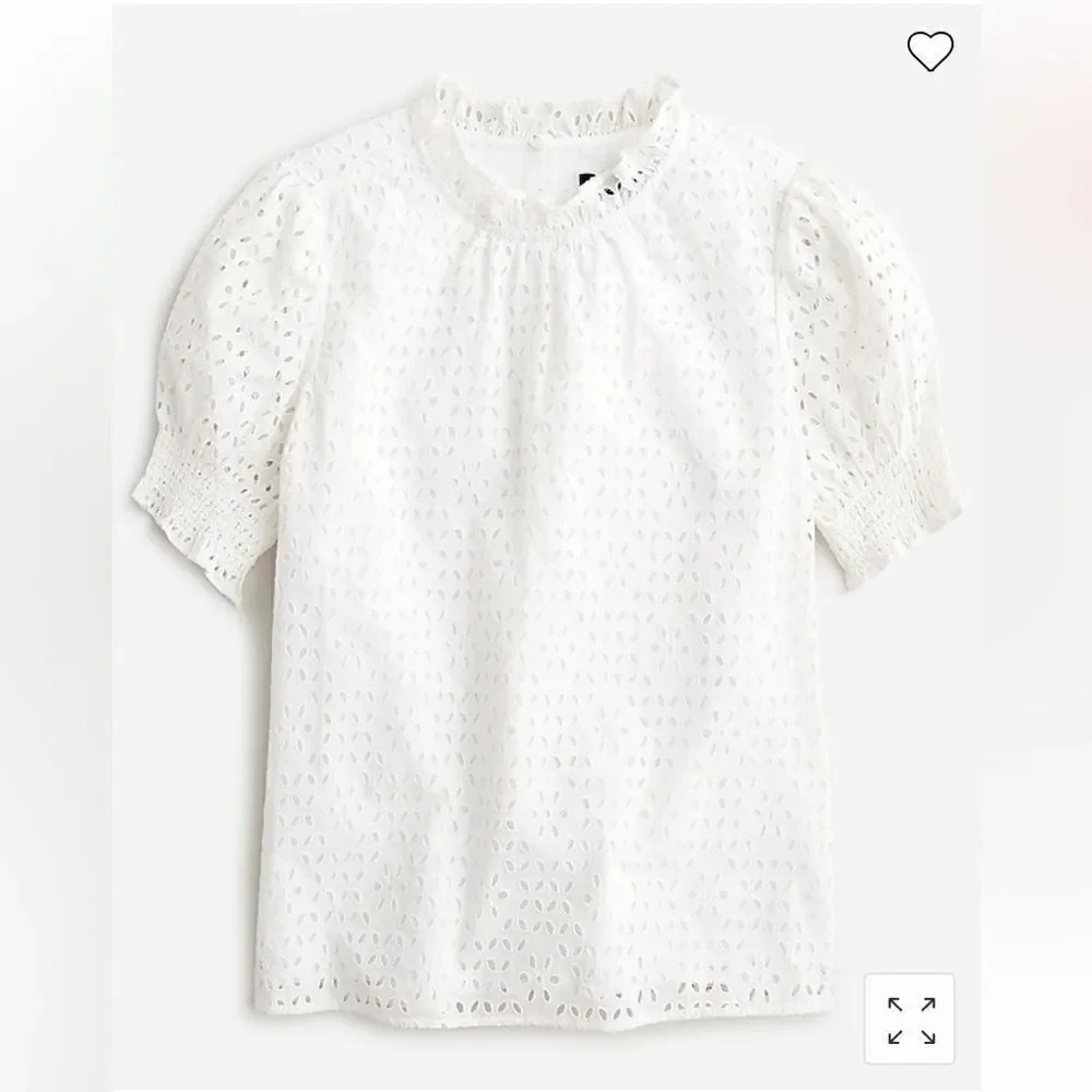J. Crew Smocked puff-sleeve top in eyelet*